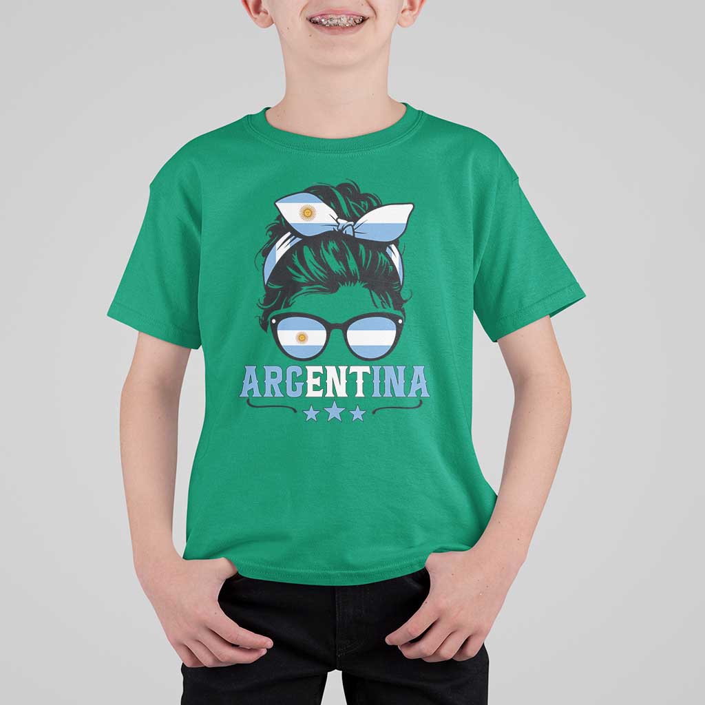 Argentina Messy Bun Proud Argentinian Flag T Shirt For Kid