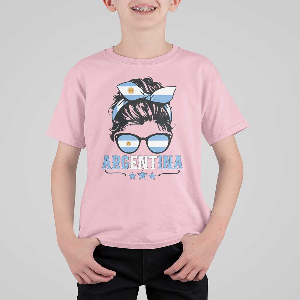 Argentina Messy Bun Proud Argentinian Flag T Shirt For Kid