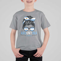 Argentina Messy Bun Proud Argentinian Flag T Shirt For Kid