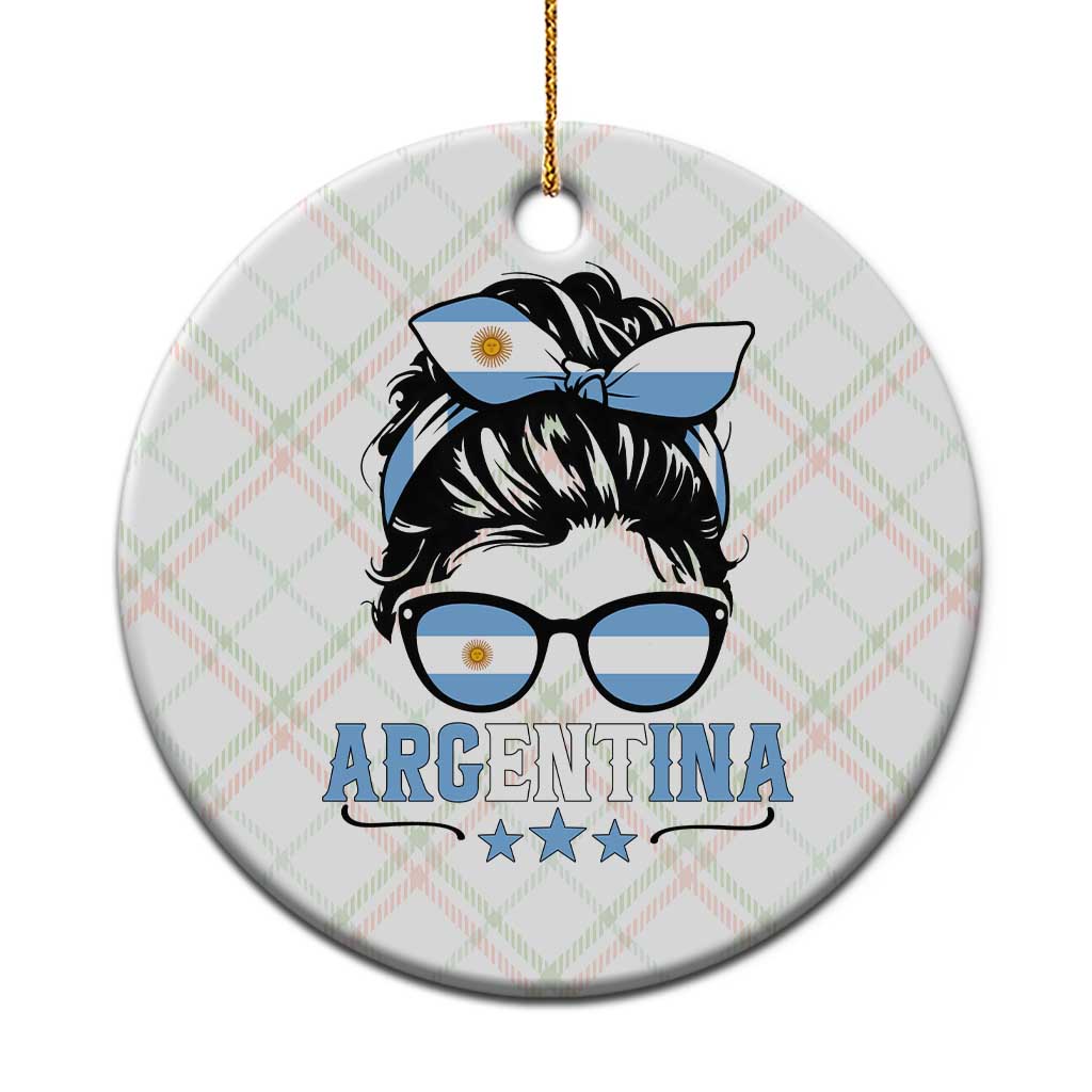 Argentina Messy Bun Proud Argentinian Flag Ceramic Ornament