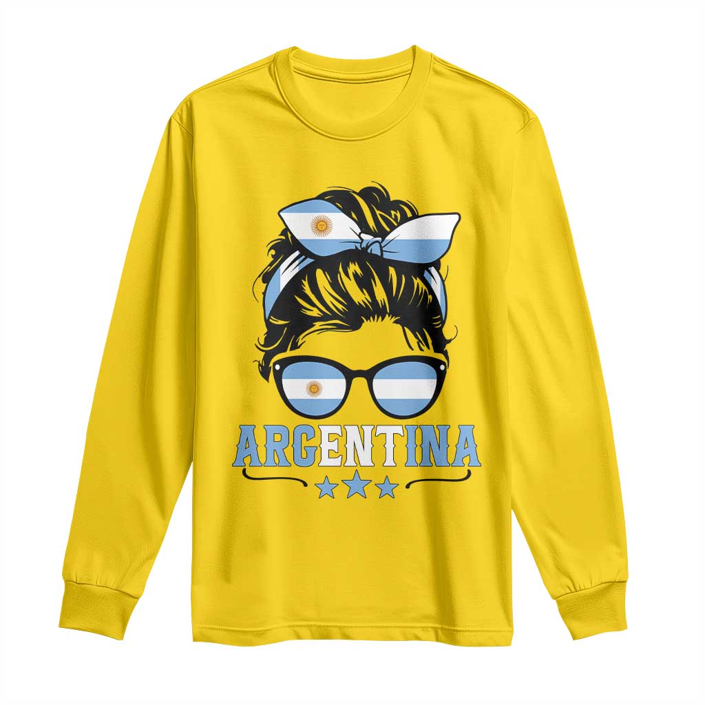 Argentina Messy Bun Proud Argentinian Flag Long Sleeve Shirt