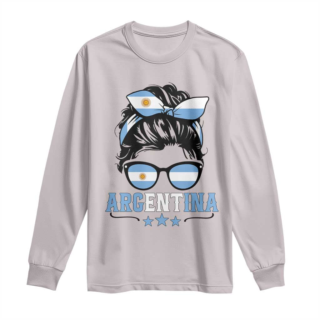 Argentina Messy Bun Proud Argentinian Flag Long Sleeve Shirt