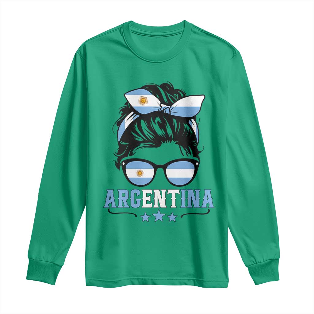 Argentina Messy Bun Proud Argentinian Flag Long Sleeve Shirt