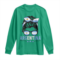 Argentina Messy Bun Proud Argentinian Flag Long Sleeve Shirt