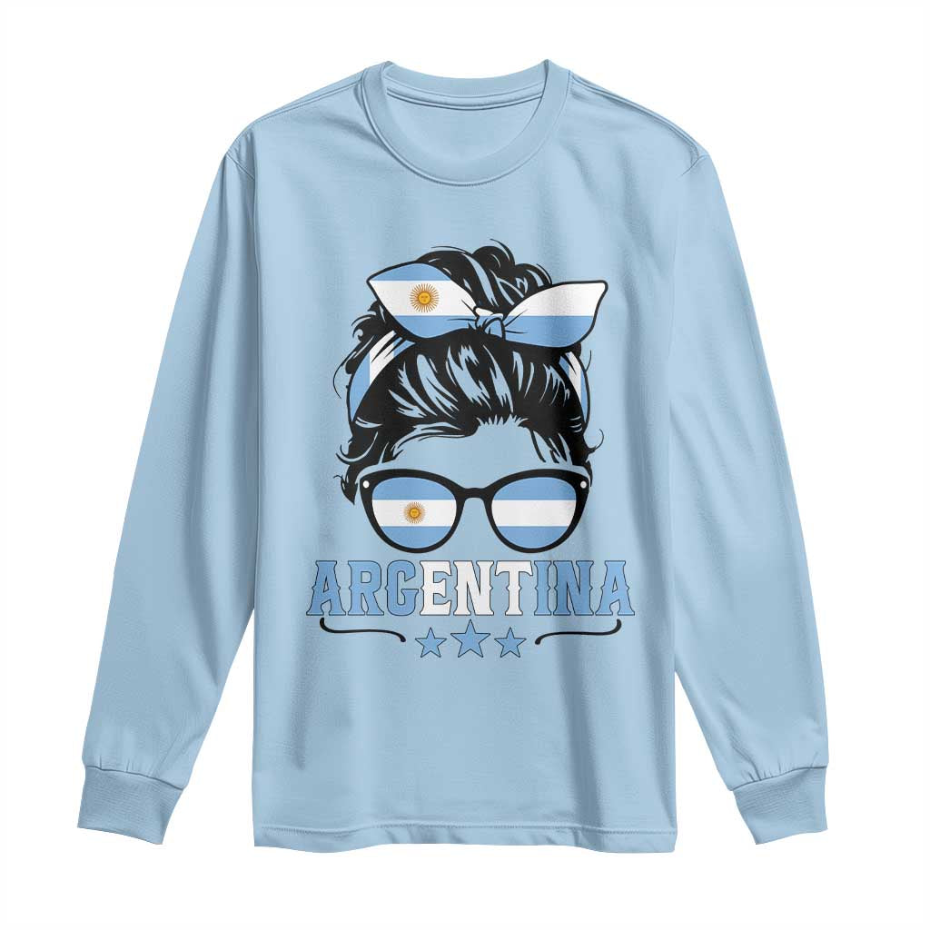 Argentina Messy Bun Proud Argentinian Flag Long Sleeve Shirt