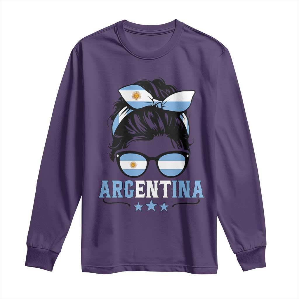 Argentina Messy Bun Proud Argentinian Flag Long Sleeve Shirt