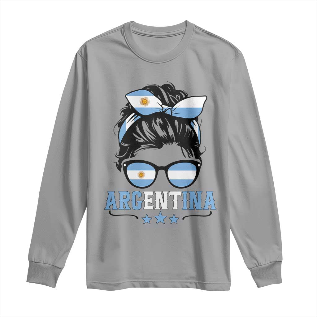 Argentina Messy Bun Proud Argentinian Flag Long Sleeve Shirt