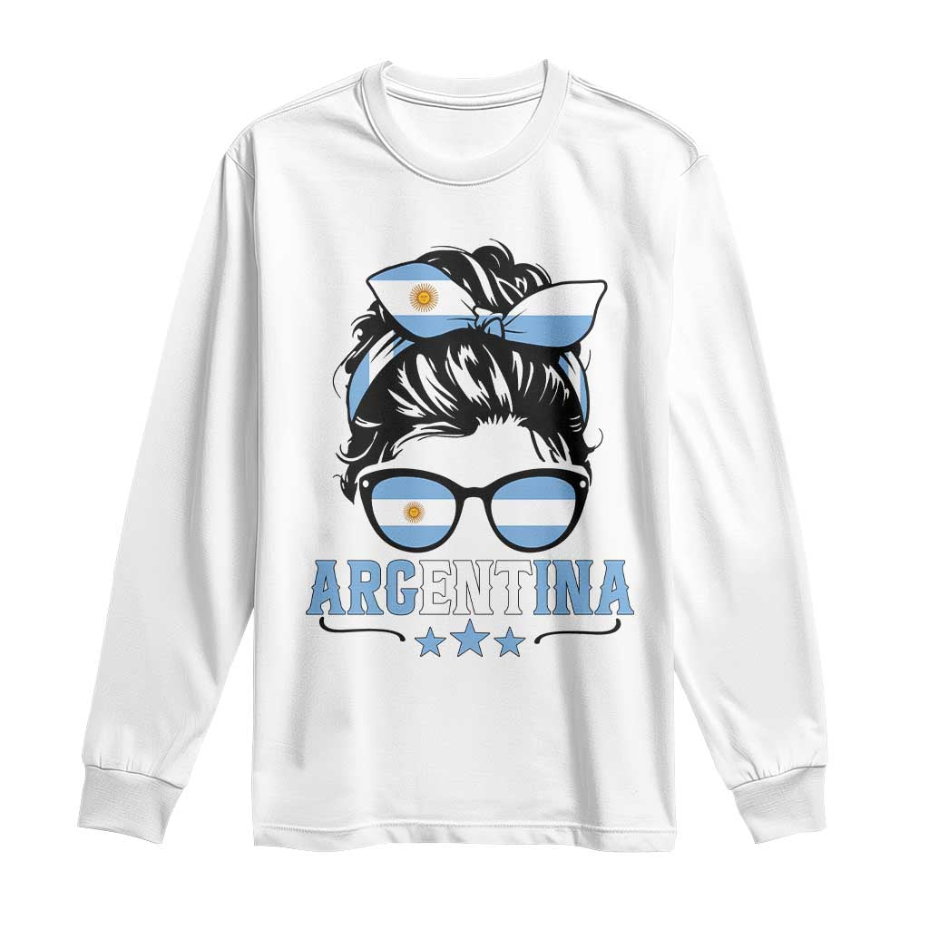 Argentina Messy Bun Proud Argentinian Flag Long Sleeve Shirt