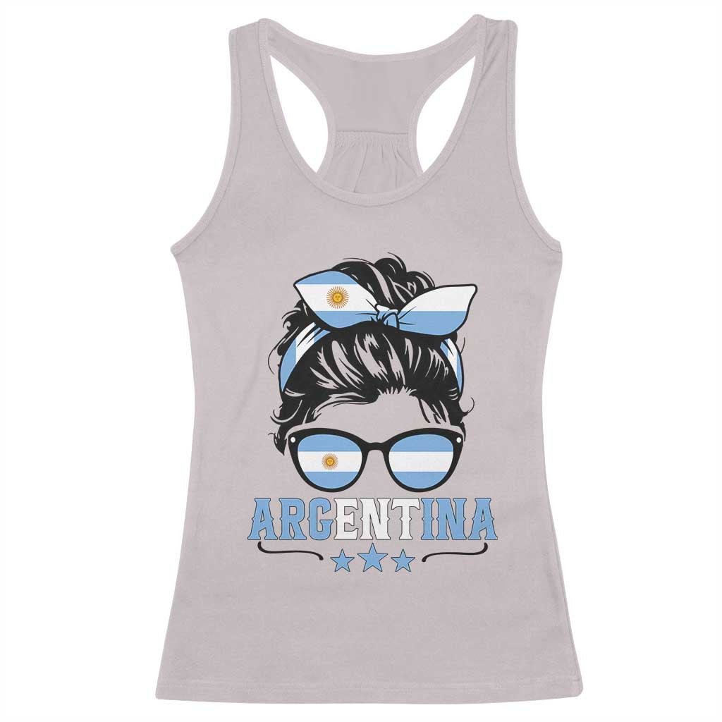 Argentina Messy Bun Proud Argentinian Flag Racerback Tank Top