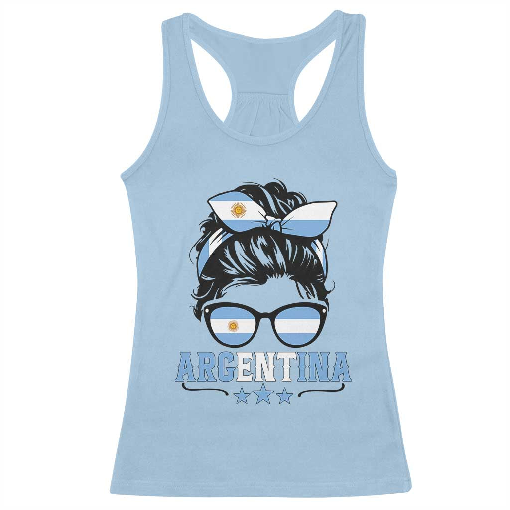 Argentina Messy Bun Proud Argentinian Flag Racerback Tank Top