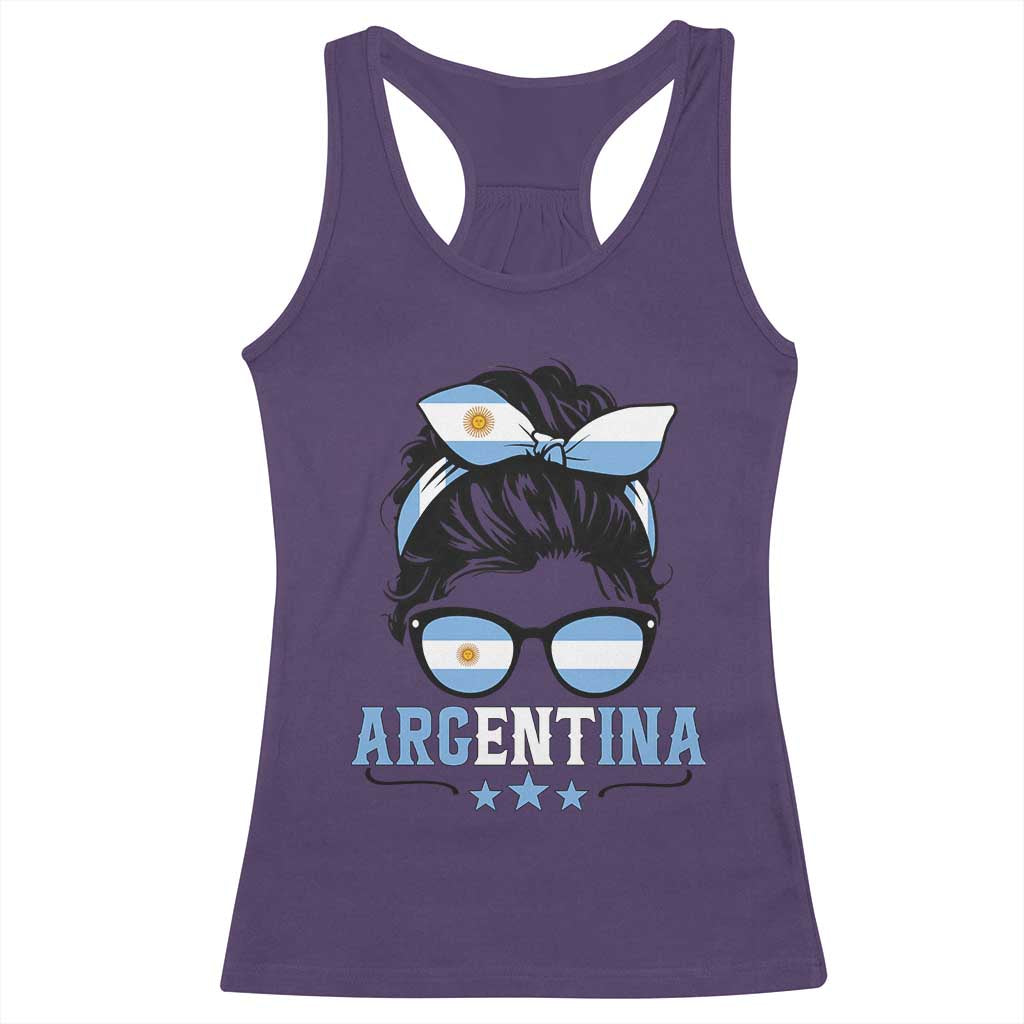 Argentina Messy Bun Proud Argentinian Flag Racerback Tank Top