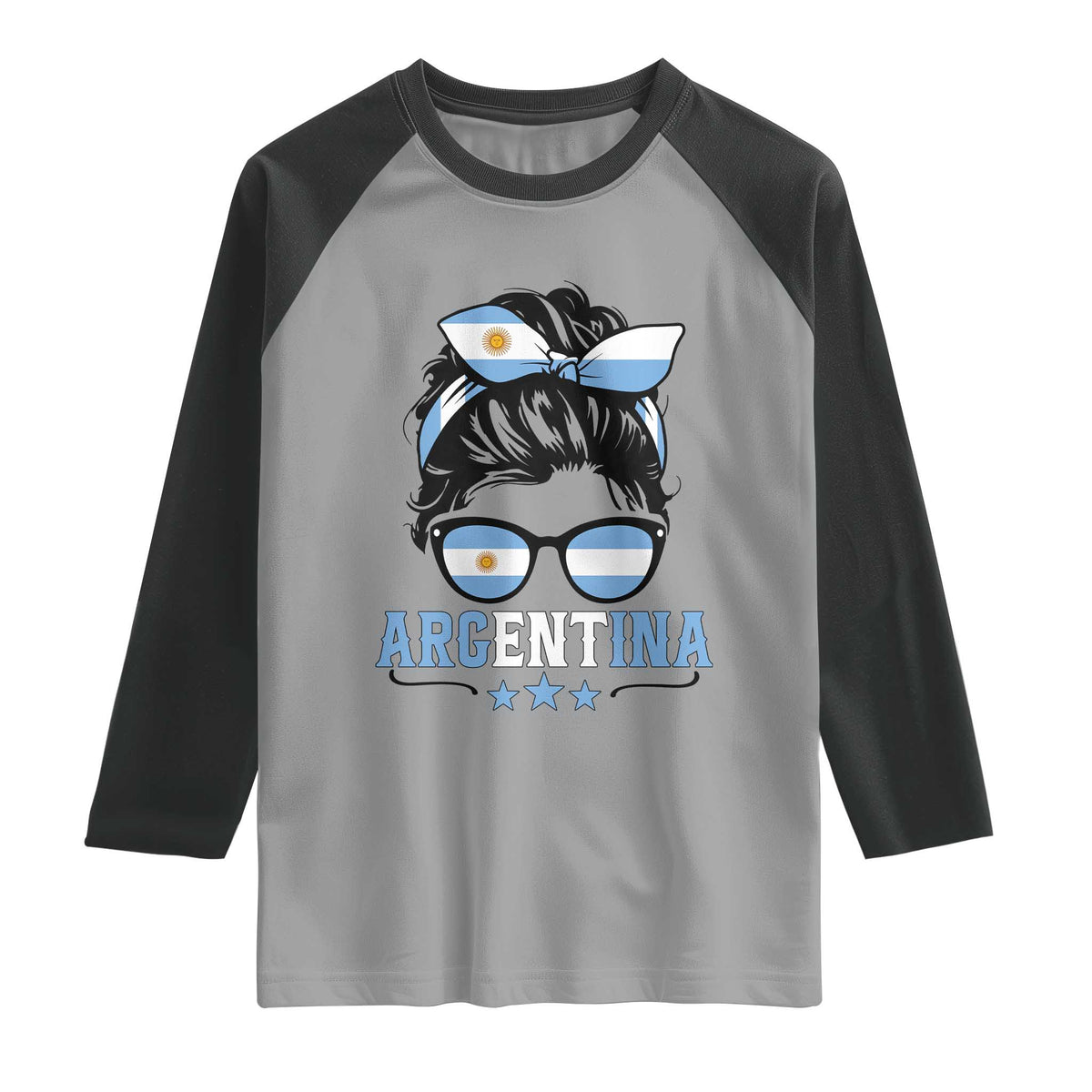 Argentina Messy Bun Proud Argentinian Flag Raglan Shirt