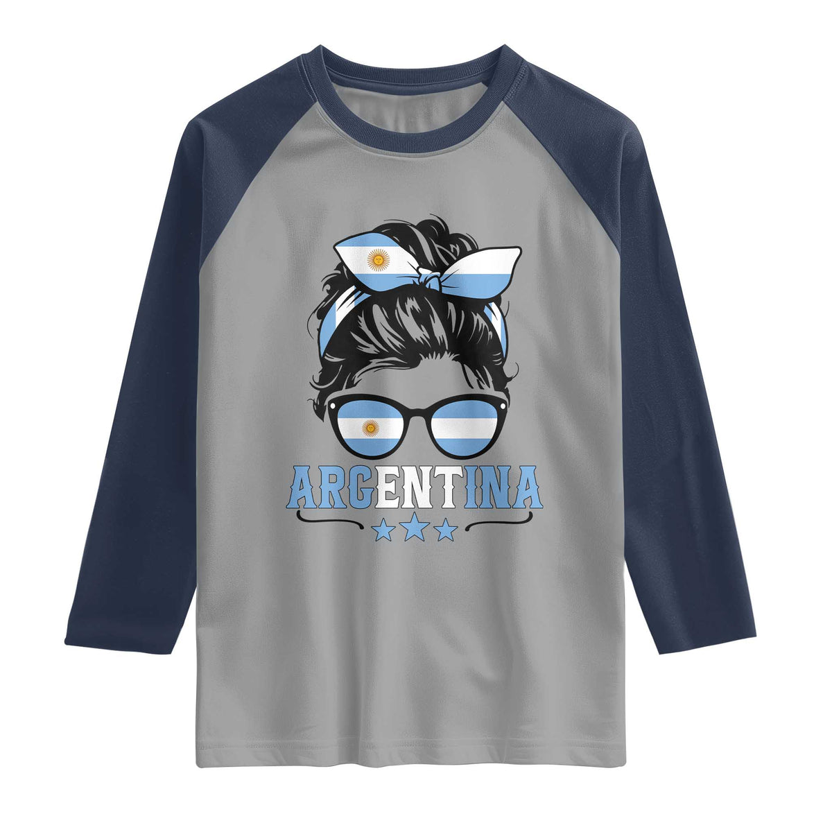 Argentina Messy Bun Proud Argentinian Flag Raglan Shirt