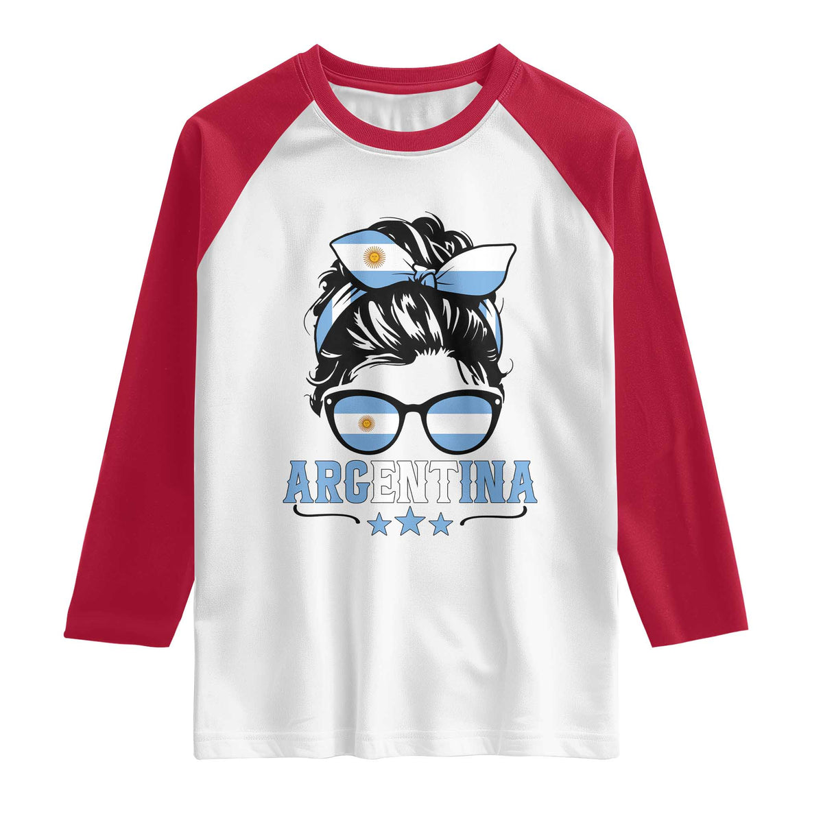 Argentina Messy Bun Proud Argentinian Flag Raglan Shirt