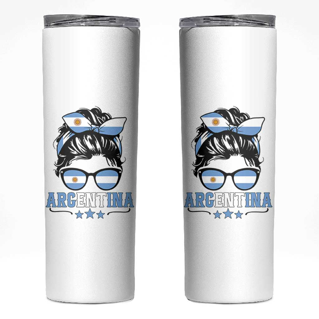 Argentina Messy Bun Proud Argentinian Flag Skinny Tumbler