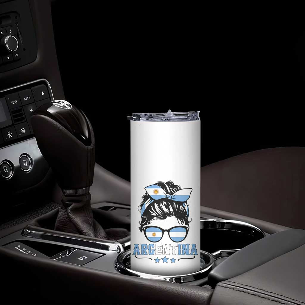 Argentina Messy Bun Proud Argentinian Flag Skinny Tumbler