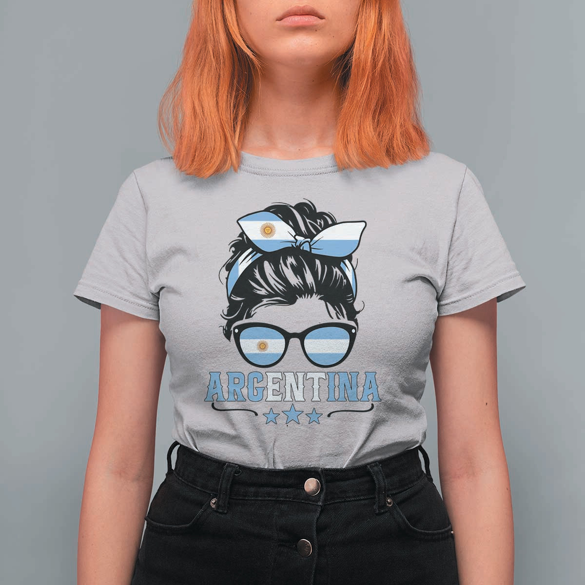 Argentina Messy Bun Proud Argentinian Flag T Shirt For Women