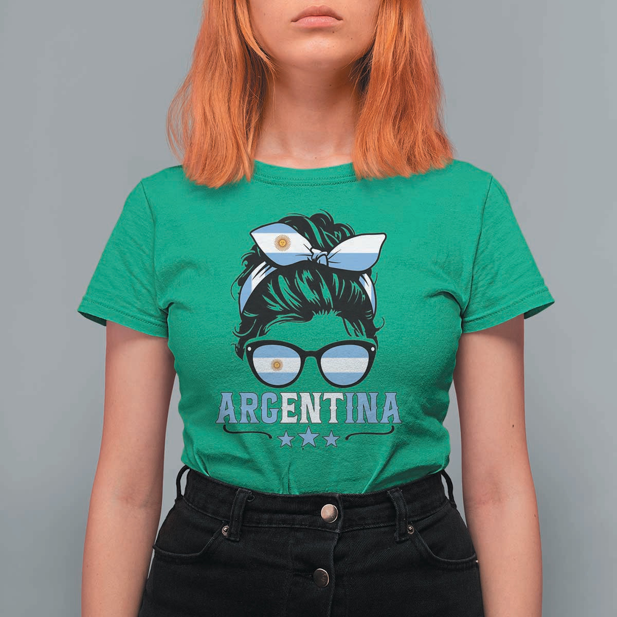 Argentina Messy Bun Proud Argentinian Flag T Shirt For Women