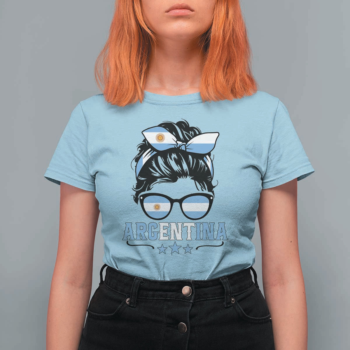 Argentina Messy Bun Proud Argentinian Flag T Shirt For Women