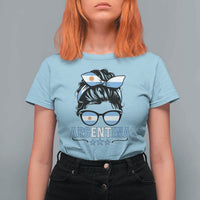Argentina Messy Bun Proud Argentinian Flag T Shirt For Women