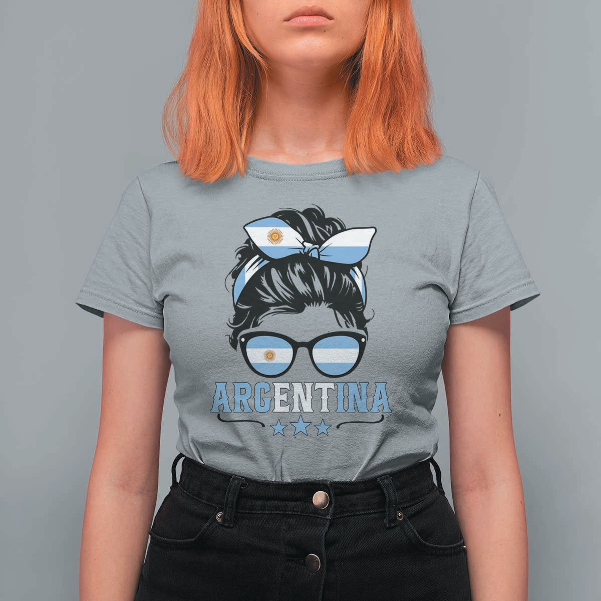 Argentina Messy Bun Proud Argentinian Flag T Shirt For Women