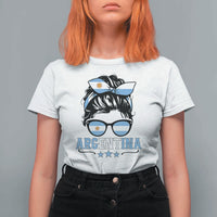 Argentina Messy Bun Proud Argentinian Flag T Shirt For Women