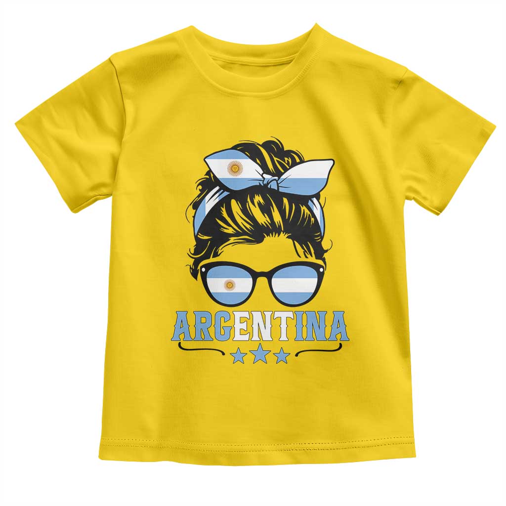 Argentina Messy Bun Proud Argentinian Flag Toddler T Shirt