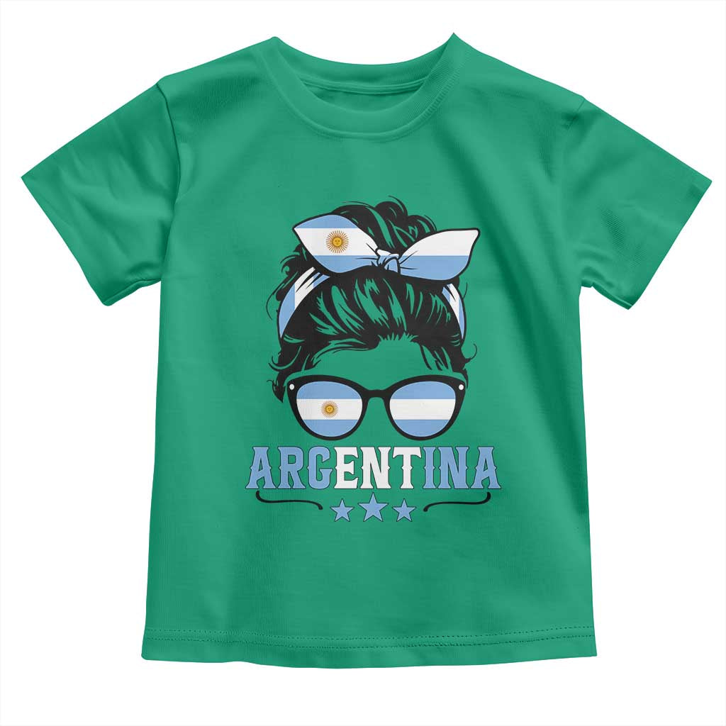 Argentina Messy Bun Proud Argentinian Flag Toddler T Shirt
