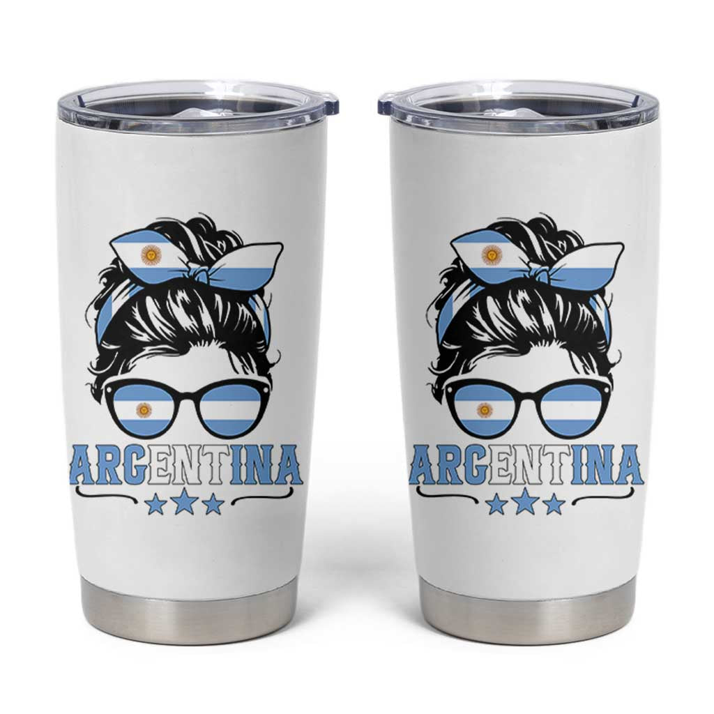 Argentina Messy Bun Proud Argentinian Flag Tumbler Cup