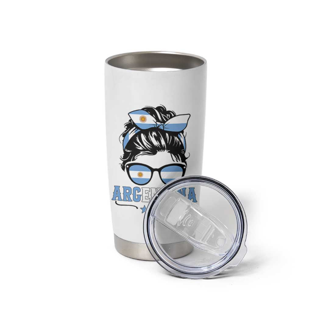 Argentina Messy Bun Proud Argentinian Flag Tumbler Cup