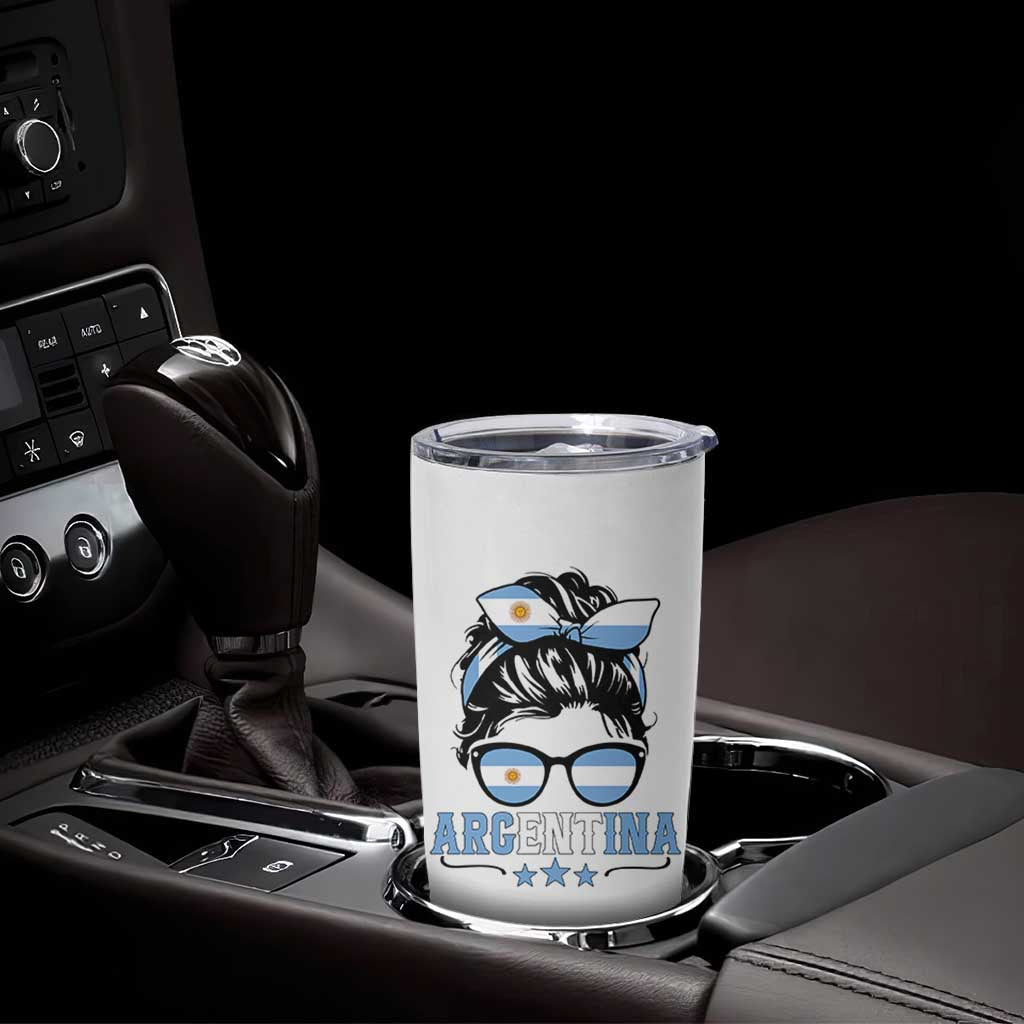 Argentina Messy Bun Proud Argentinian Flag Tumbler Cup