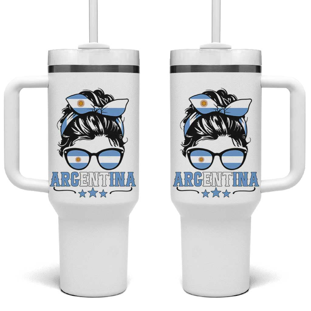 Argentina Messy Bun Proud Argentinian Flag Tumbler With Handle