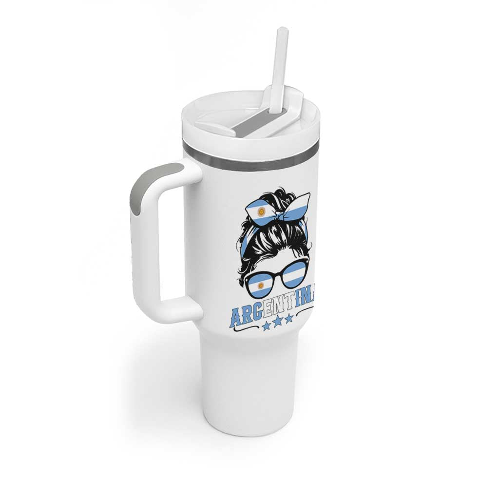 Argentina Messy Bun Proud Argentinian Flag Tumbler With Handle