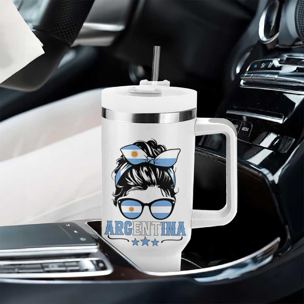 Argentina Messy Bun Proud Argentinian Flag Tumbler With Handle