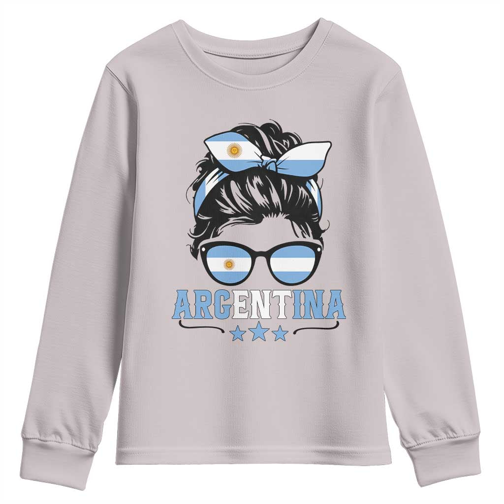 Argentina Messy Bun Proud Argentinian Flag Youth Sweatshirt