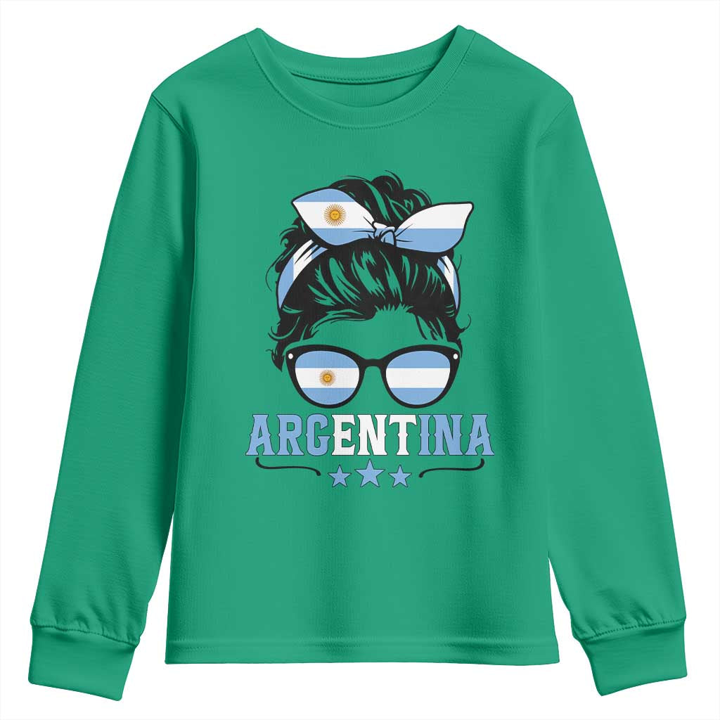 Argentina Messy Bun Proud Argentinian Flag Youth Sweatshirt