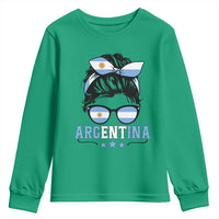 Argentina Messy Bun Proud Argentinian Flag Youth Sweatshirt