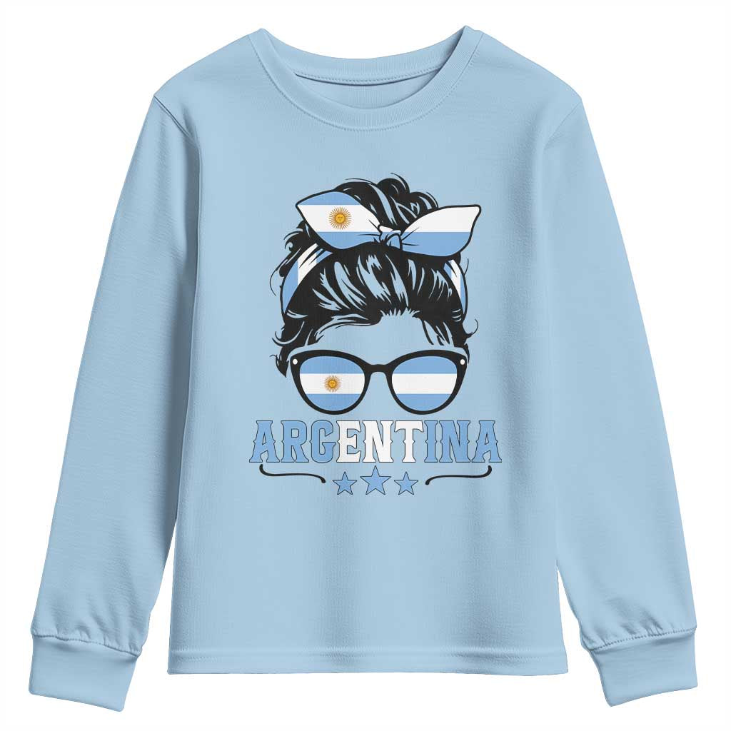 Argentina Messy Bun Proud Argentinian Flag Youth Sweatshirt