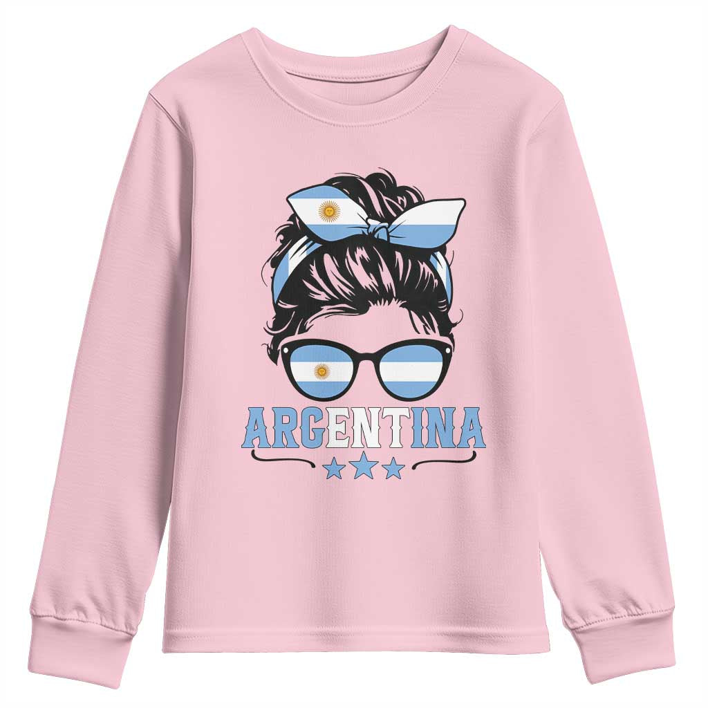 Argentina Messy Bun Proud Argentinian Flag Youth Sweatshirt
