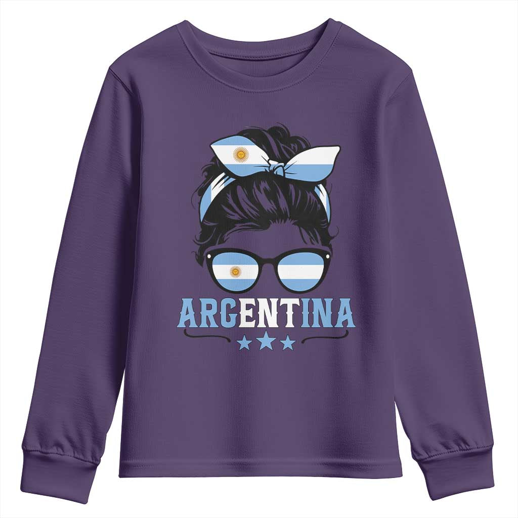 Argentina Messy Bun Proud Argentinian Flag Youth Sweatshirt