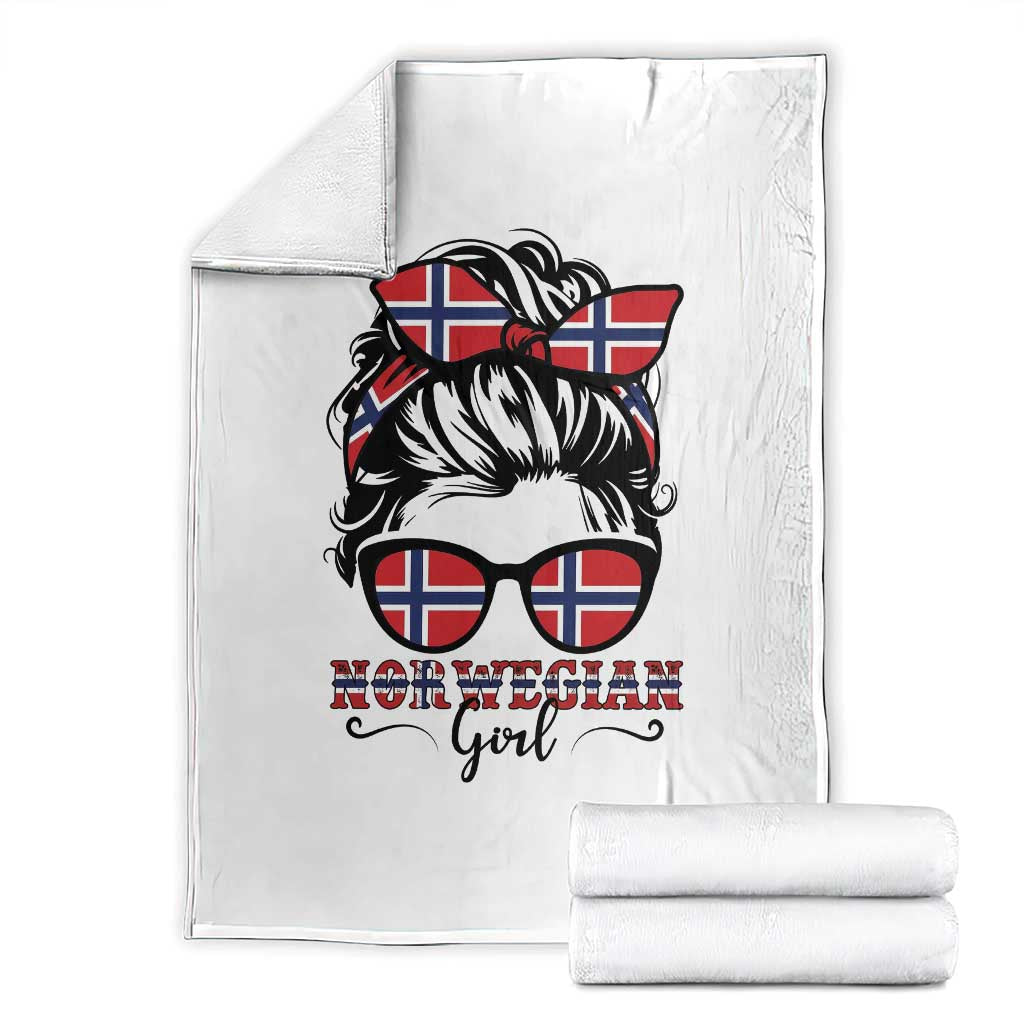 Norway Messy Bun Girl Norwegian Flag Throw Blanket