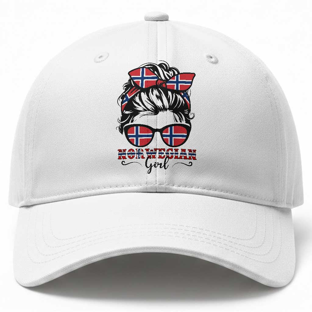 Norway Messy Bun Girl Norwegian Flag Baseball Cap
