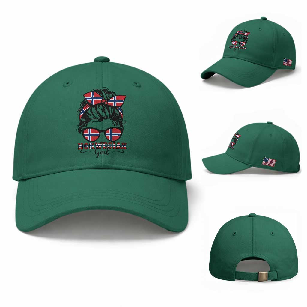 Norway Messy Bun Girl Norwegian Flag Baseball Cap