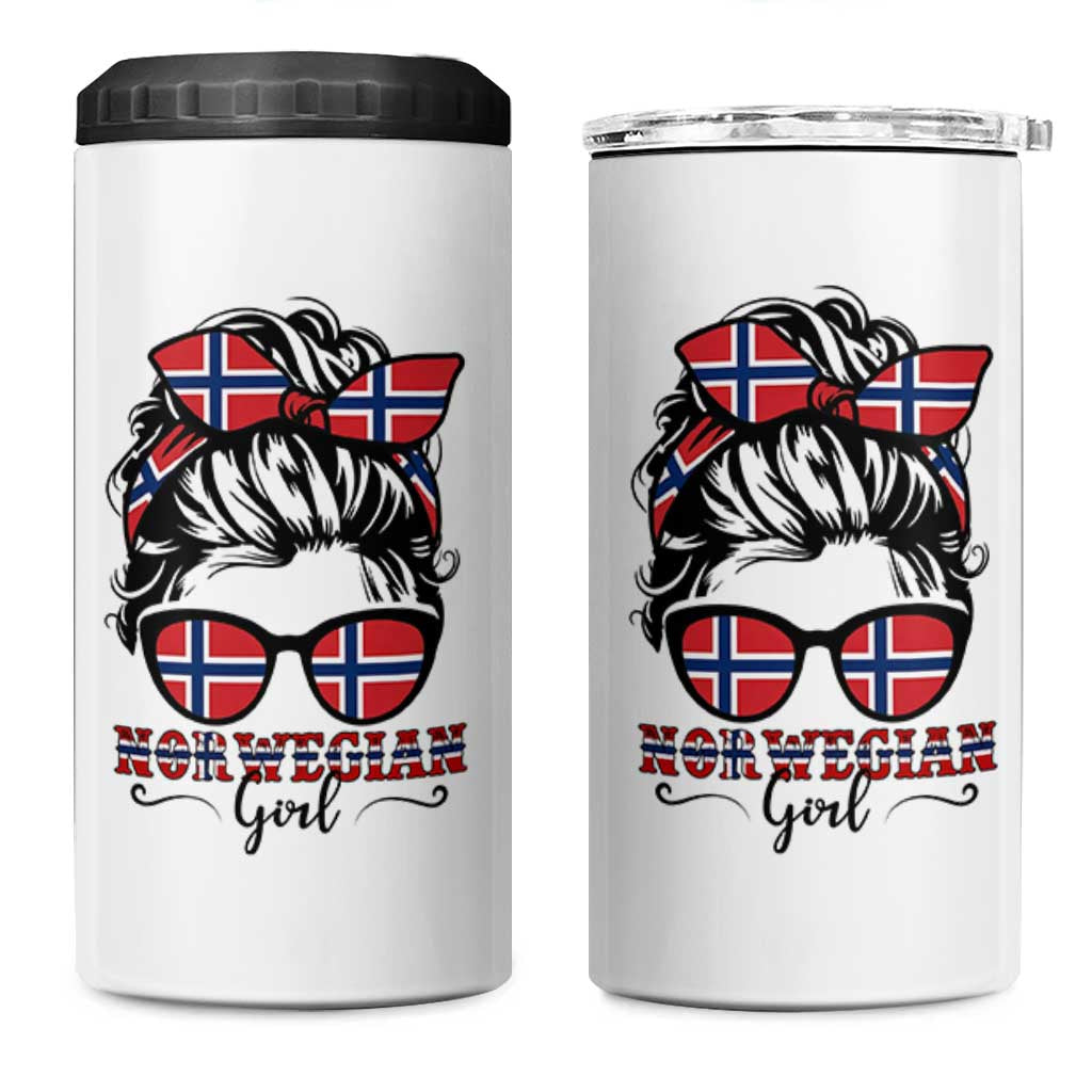 Norway Messy Bun Girl Norwegian Flag 4 in 1 Can Cooler Tumbler