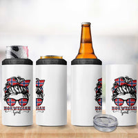 Norway Messy Bun Girl Norwegian Flag 4 in 1 Can Cooler Tumbler