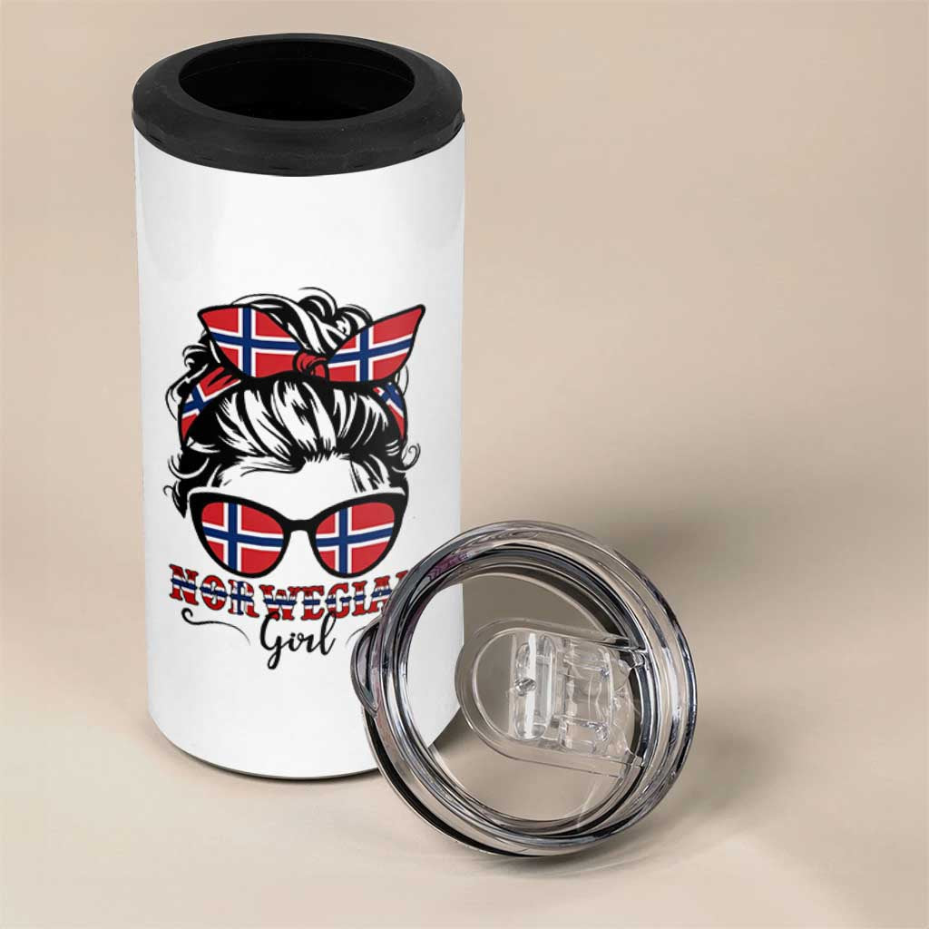 Norway Messy Bun Girl Norwegian Flag 4 in 1 Can Cooler Tumbler