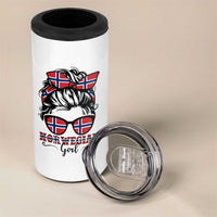 Norway Messy Bun Girl Norwegian Flag 4 in 1 Can Cooler Tumbler