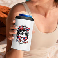 Norway Messy Bun Girl Norwegian Flag 4 in 1 Can Cooler Tumbler