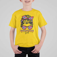 Norway Messy Bun Girl Norwegian Flag T Shirt For Kid