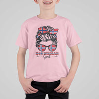 Norway Messy Bun Girl Norwegian Flag T Shirt For Kid